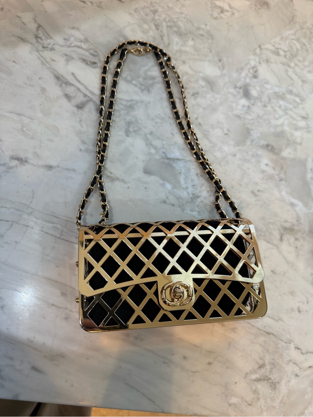 Black and Gold Quilted Chain Shoulder Bag - Designer Style